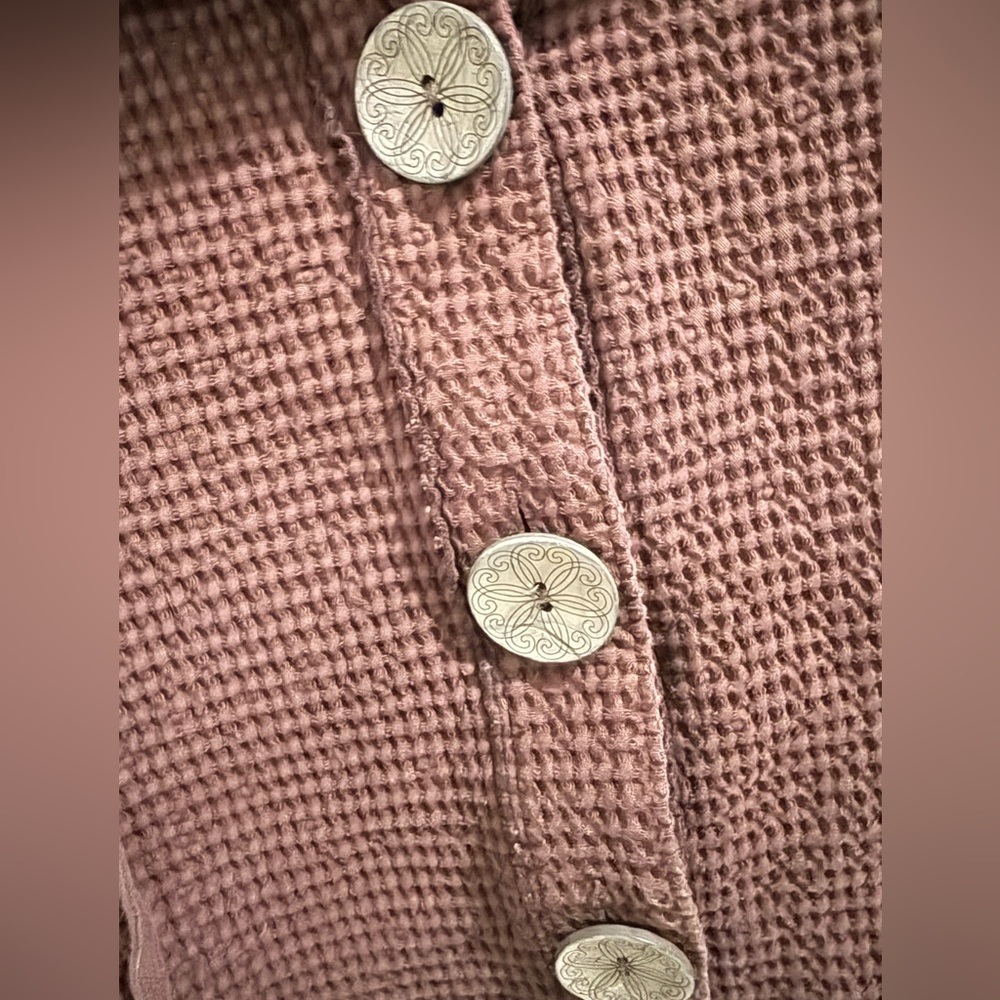 Brown Sleeveless Waffle knit Wood Button-Up Vest Cotton summer festival Size S - Picture 2 of 6